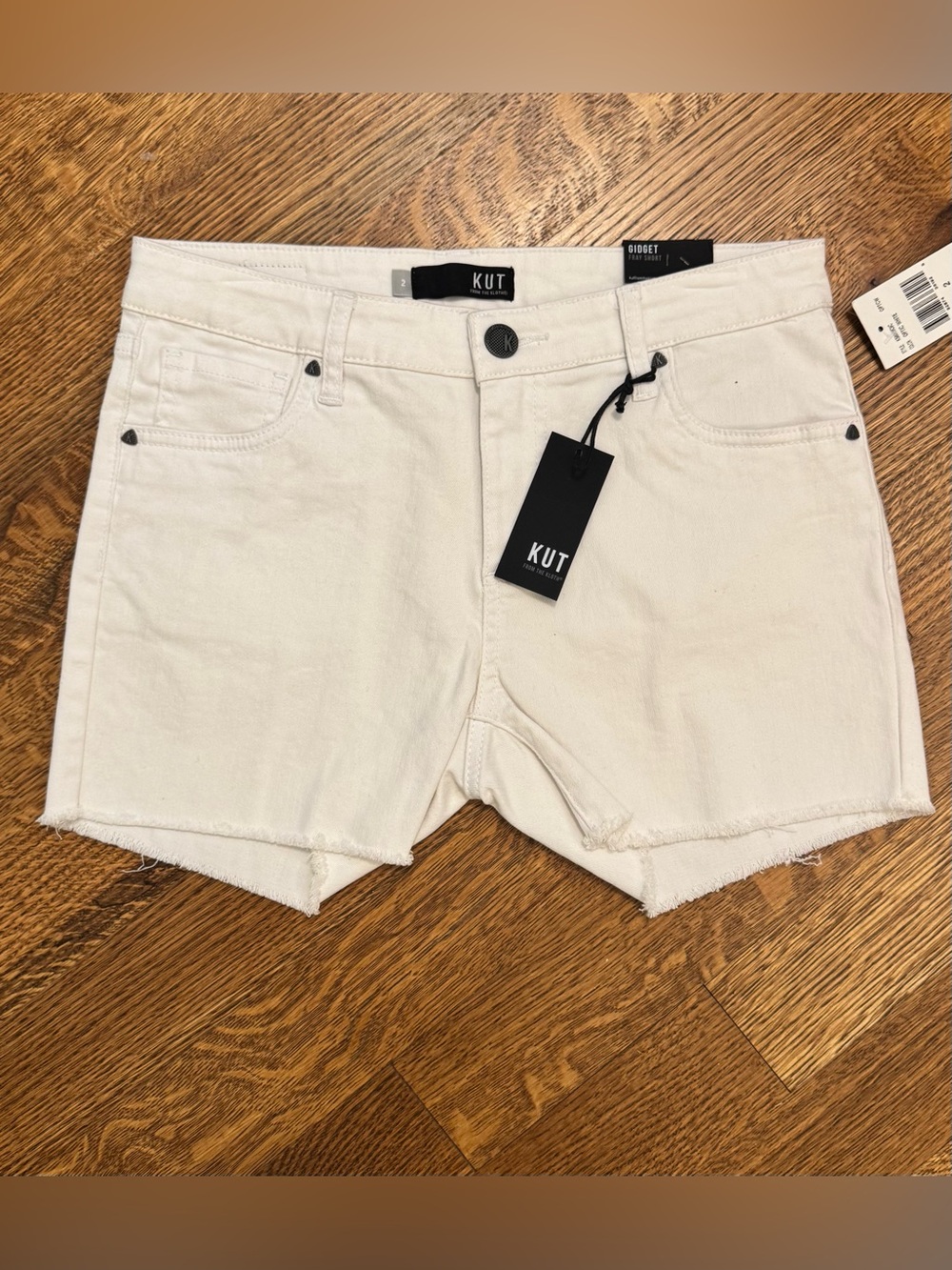 Kut from the Kloth Off-White Frayed Hem Denim Shorts. NWT. Size 2.